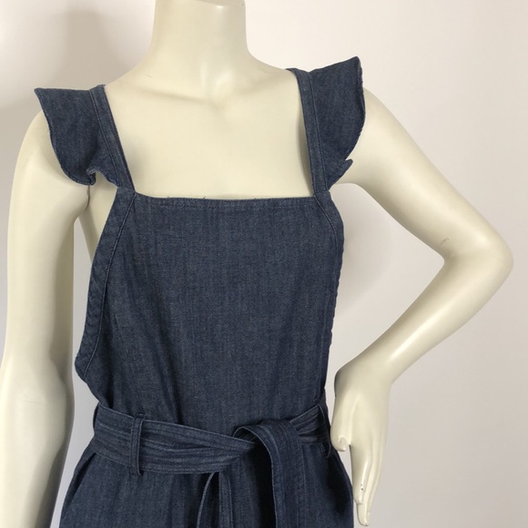 JOIE Ruffle Sleeve Backless Tie Waist Wide‎ Leg Denim Jumpsuit w/ Pockets Sz 4 - Picture 3 of 13